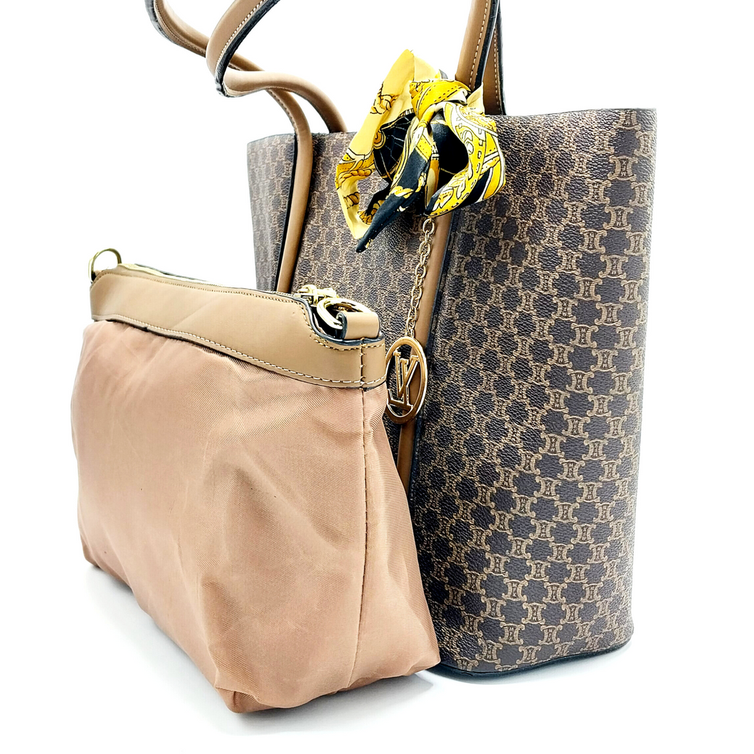 Long HOBO tote bag  quatrefoil inside pouch